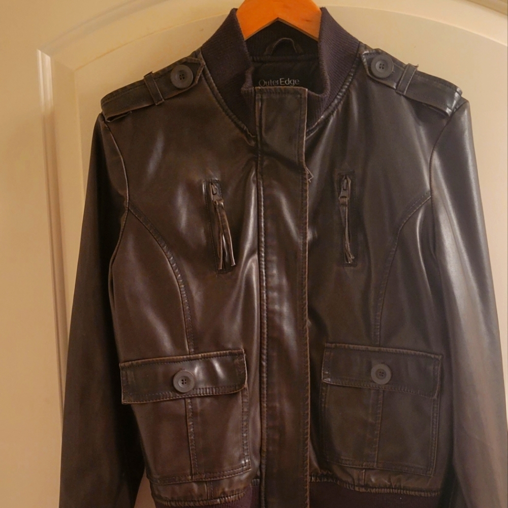 Outer Edge Faux LEATHER Biker Bomber Aviator